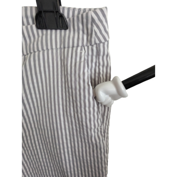 Jones New York Womens 12 Gray White Pants Vertical Stripes Cropped Eye Hook - Picture 7 of 13